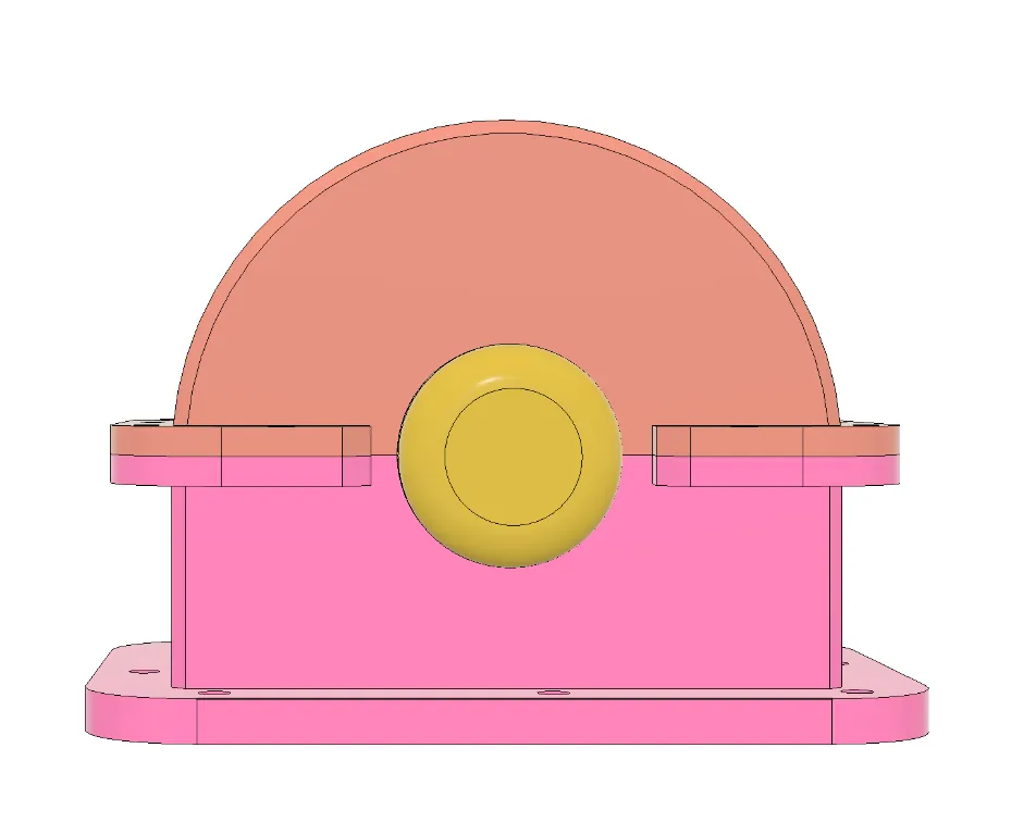 Front view of a colored 3D model of the shaft housing.