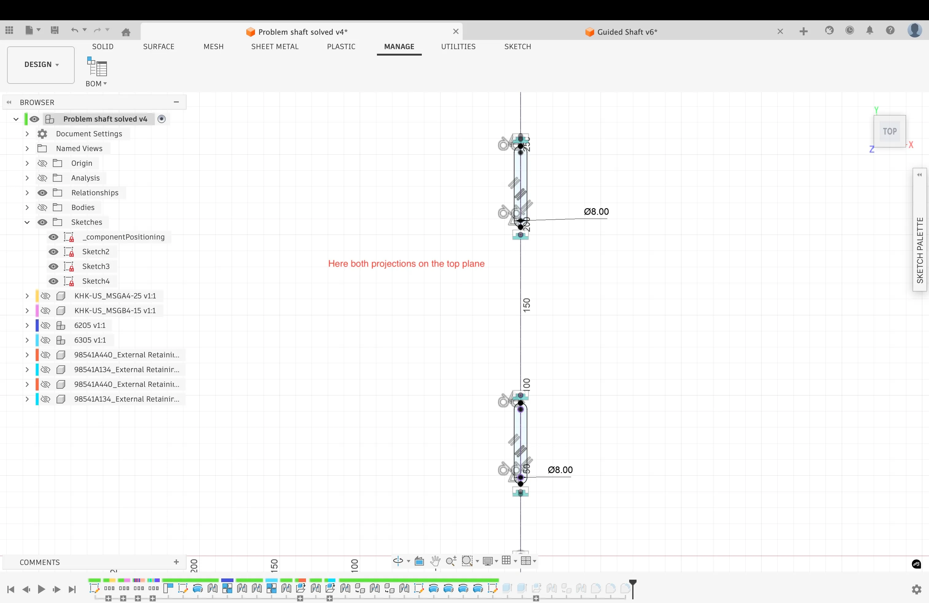 Detail sketch showing the shaft locations for mounted components.