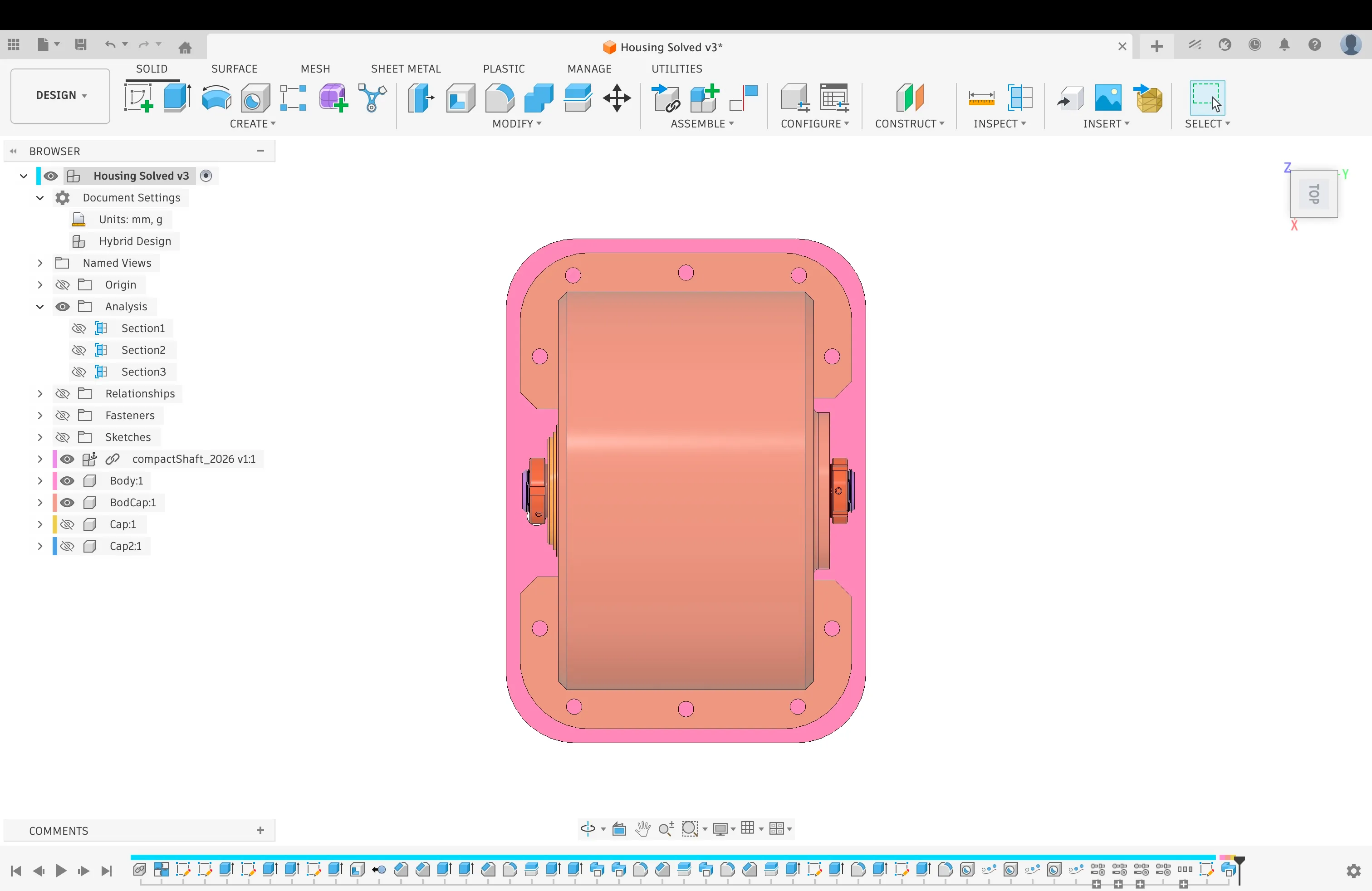 Top view showing the footprint of the housing cover and mounting flange.